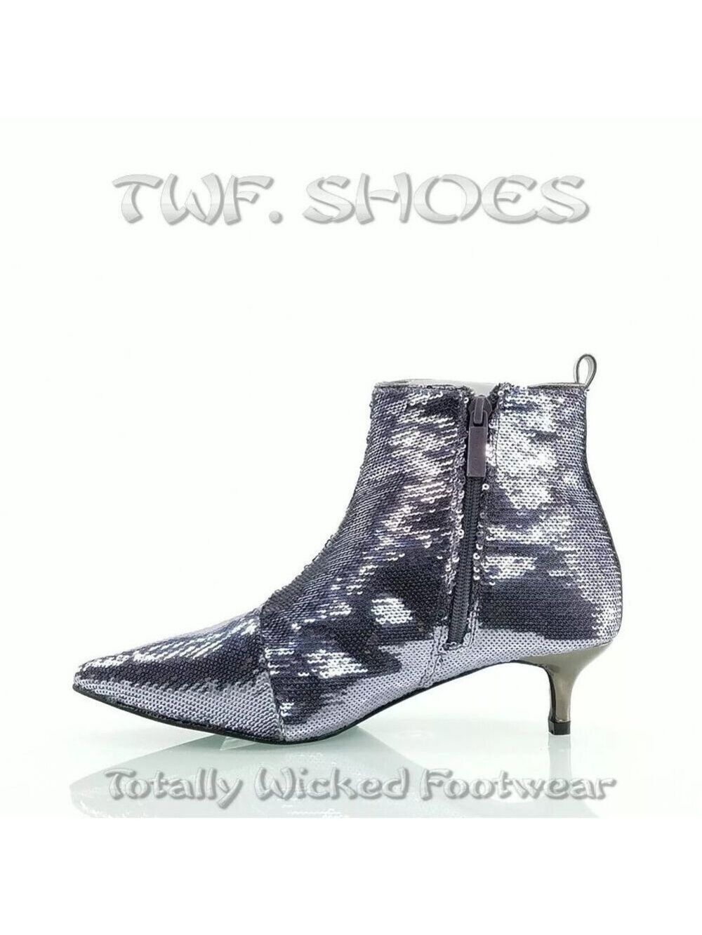 Size 8 Pewter Sequin Kitten Heels Ankle Boots - Picture 6 of 6